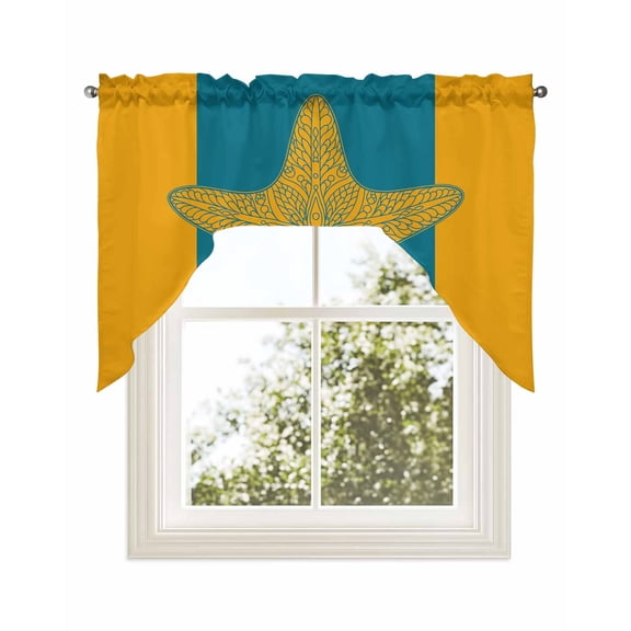 Starfish Mandalas Kitchen Curtains Swag Valance for Windows/Bathroom/Cafe, Boho Modern Orange Blue Stripe Rod Pocket Drape Panel Swag Curtains Valance for Bedroom/Living Room 56"x36"