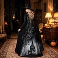 thumbnail image 5 of Women Halloween Witch Maxi Dress, Long Sleeve V Neck Lace Cuff A Line Floor Length Dress, Gothic Haunted House Printed Evening Party Dress, 5 of 6