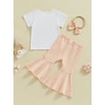thumbnail image 4 of Suagox Baby Girl 3Pcs Spring Outfits Short Sleeve Rainbow Print T-Shirt + Flare Pants + Headband Set Toddler Clothes for 6-12 Months and 1-4 Years Old Baby, 4 of 10