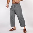 thumbnail image 2 of XIAOCHA Men's Wide-Leg Pants Loose Cotton Drawstring Trousers Breathable Casual Boho Wear PantsGreyS, 2 of 5