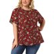 thumbnail image 2 of Women's Plus Size Tops Ruffle Short Sleeve Summer Chiffon Floral Blouse Burgundy 2X, 2 of 7