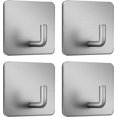 thumbnail image 1 of Adhesive Towel Hooks Towel Hooks for Hanging Robes Coat Hooks Stick on Wall Hooks Stainless Steel 4 Pack (Silver), 1 of 5