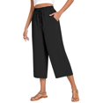 thumbnail image 2 of Wide Leg Capri Pants for Women Elastic Waist Cropped Trousers Loose Casual Lightweight 2026 Summer Lounge Beach Pull On Capris 20" 21" 22" Inseam Black L, 2 of 9