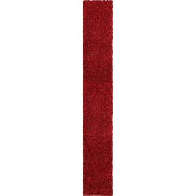 Unique Loom Everyday Shag Plush Area Rug 2' 6 x 16' 5 Runner in Cherry Red