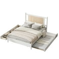 thumbnail image 5 of Queen Size Wooden Rattan Platform Bed, with 2 Big Drawers, T Size Trundle, White, 5 of 19