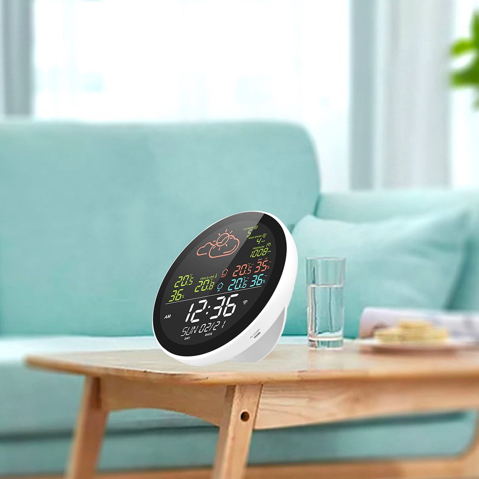 Color Wifi Smart Weather Station With Clock Indoor And Outdoor Temperature And Humidity Meter Multifunctional Large Color Screen Weather Clock Temp Humidity Gauge
