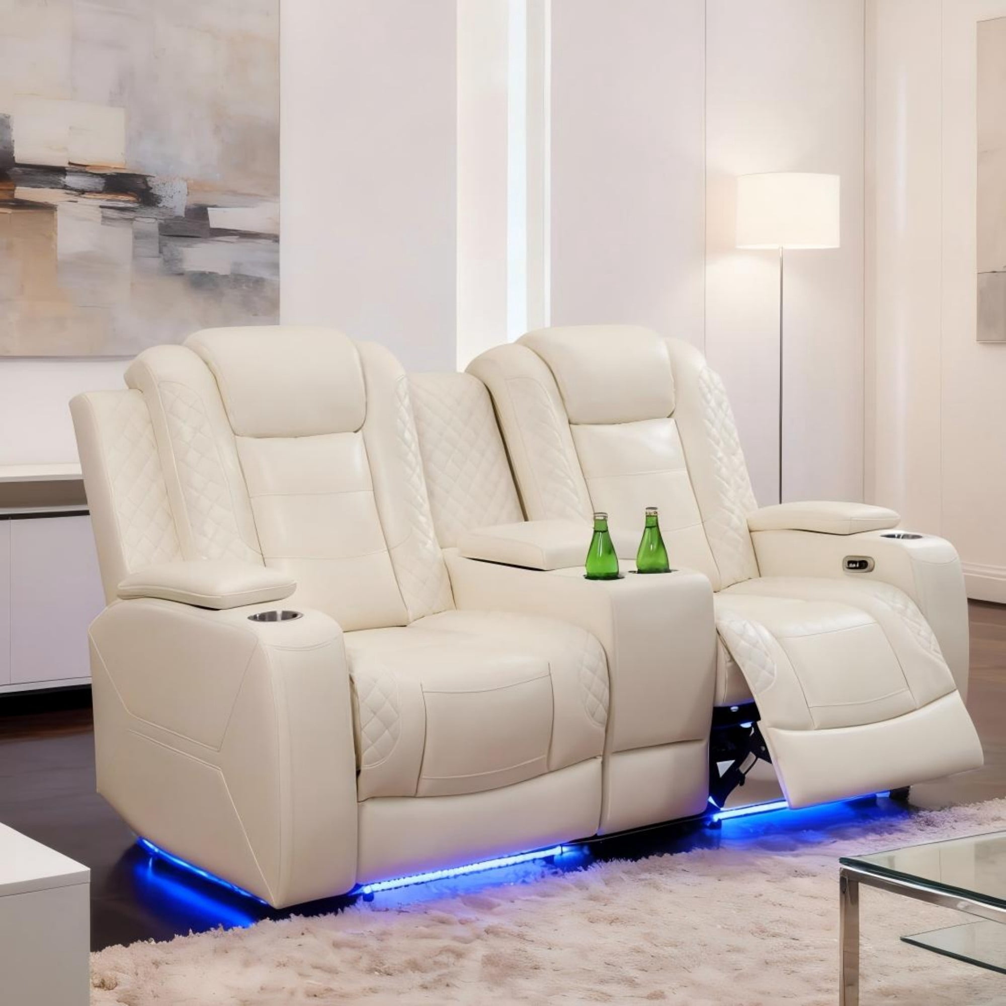 Gewnee Power Recliner Electric Air Leather Reclining Loverseat Sofa, USB Charge with Cup Holder Port Comfortable Sofa for Living Room,Beige
