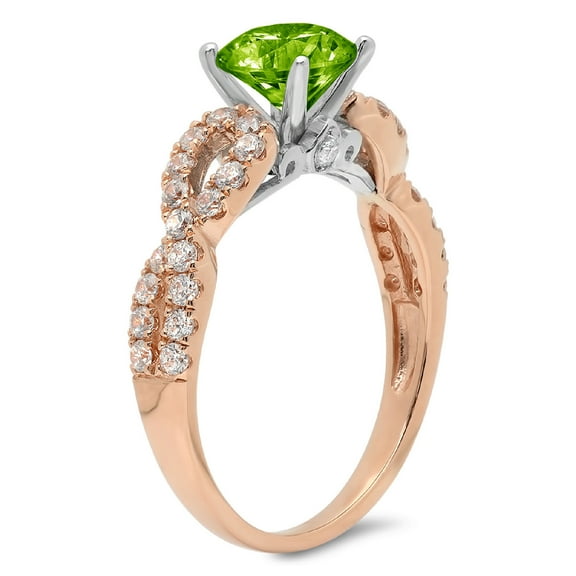 1.42 ct Round Cut Natural Peridot Solitaire with Accents Engagement Ring for Women in 18K Rose/White Gold