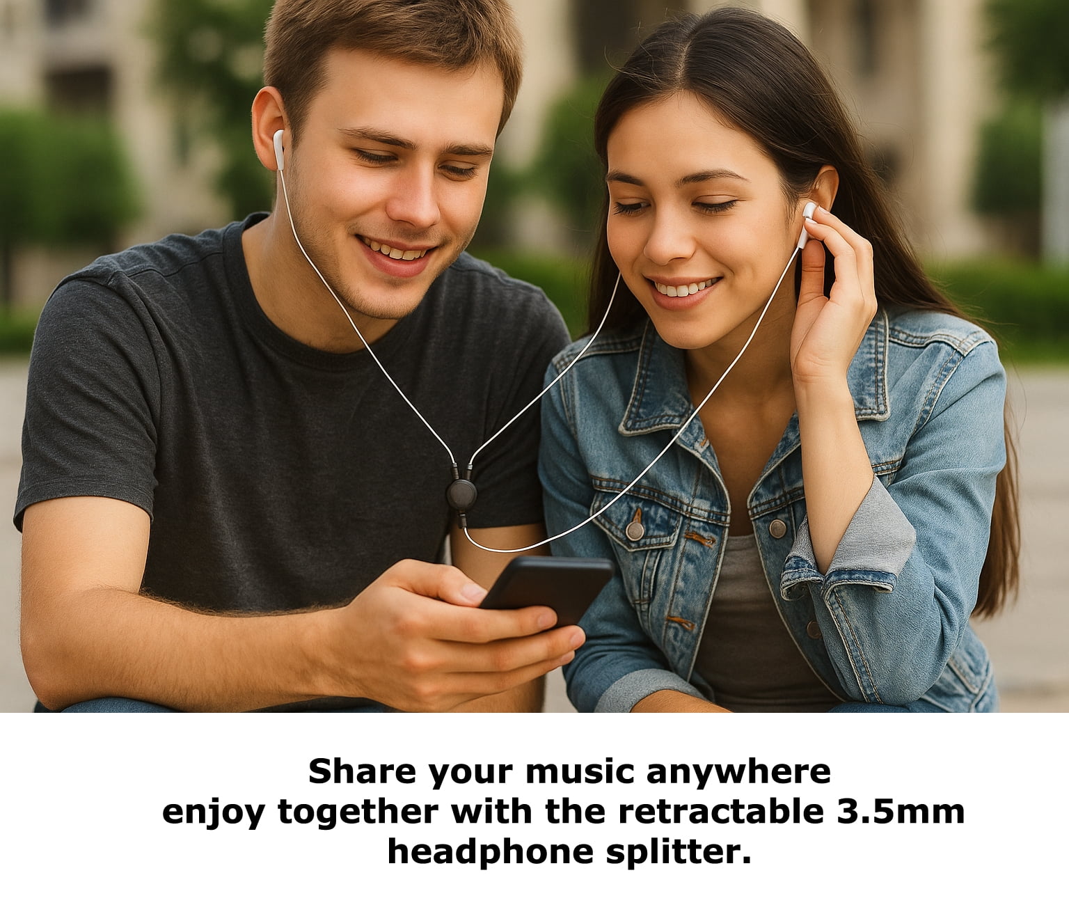 2-Pack Retractable 3.5mm Headphone Splitter – 3.2ft Male to Dual Female Audio Y Cable – Tangle-Free, Portable, Universal Compatibility