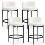 Gymax Boucle Counter Stools Set of 4 w/Curved Backrest Metal Frame Comfy Footrest