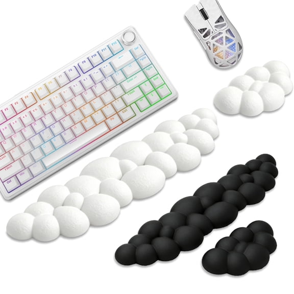 Tyasoleil Cloud Wrist Rest Set for Keyboard and Mouse, Ergonomic Memory Foam Non‑Slip Waterproof, 2 Pack, for Office, Gaming, Typing - White
