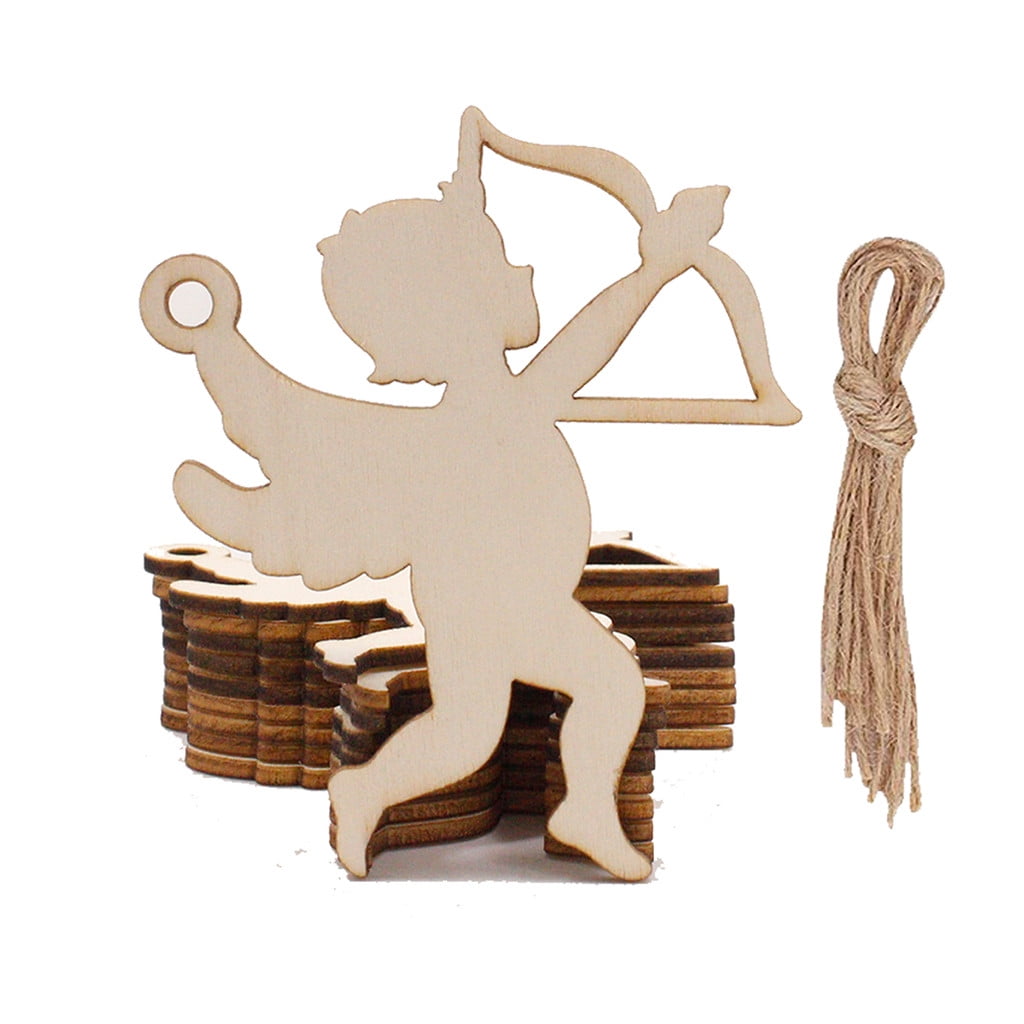 10PCS Cupid Shape Lovely Wooden Hanging Ornaments with Hemp Rope for Christmas 