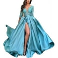 thumbnail image 1 of Robe de Soirée Formelle Longue en Dentelle pour Femmes Robes de Mariage Col en V avec Fente Robe de Soirée pour Femmes avec Manches, 1 of 8