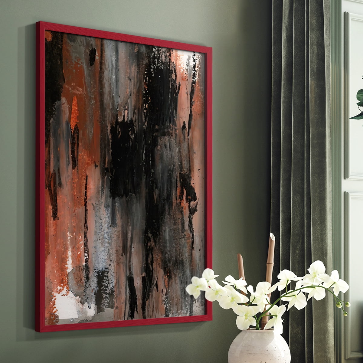 Loft Pastel VIII Framed Print in Red Solid Wood Framed Print No Nail Hanging