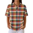 thumbnail image 3 of Inglocry Women's Waffle Polos Golf Shirts Short Sleeve Striped V Neck T-Shirt Summer Casual Tennis Work Athletic Tops Orange L, 3 of 7