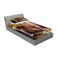 thumbnail image 2 of Ambesonne Nature Fitted Sheet & Pillow Sham Set, Waterfall Forest Trees, Twinxl, Green and Brown, 2 of 2