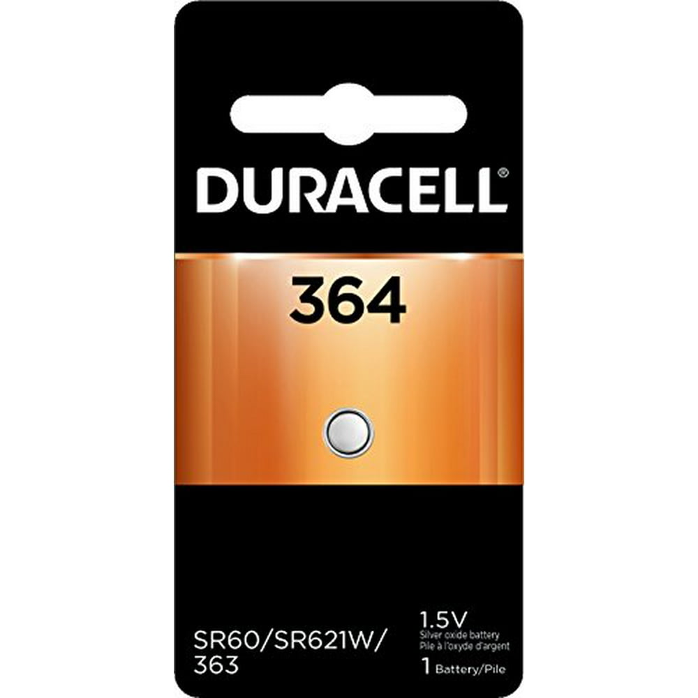2 Pack Duracell 364 Watch/Electronic Battery, 1.5 Volt, Silver Oxide