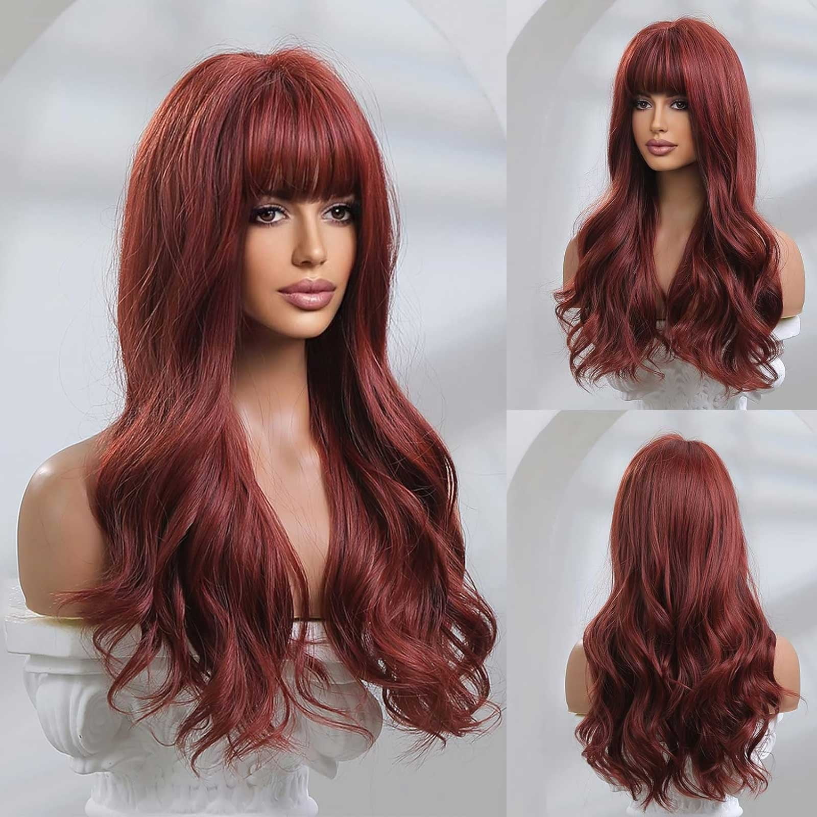 Long Red Lace Front Wig for Women, Middle Part Wavy Colored Wig with Highlight Cap, Heat Resistant Synthetic Wig(Red-1,One Size)