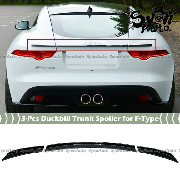 FITS 2014-2020 JAGUAR F-TYPE COUPE GLOSS BLACK 3 PCS DUCKBILL TRUNK SPOILER WING