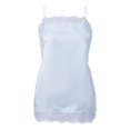 thumbnail image 1 of Camiseta sin mangas de satén con ribete de encaje para mujer, estilo veraniego, con tirantes finos y corte holgado., 1 of 9