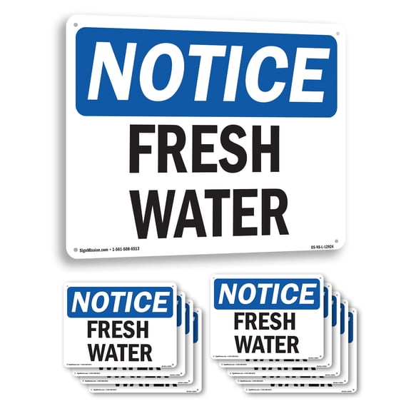 Fresh Water OSHA Notice Rigid Plastic Sign 24 Inch x 18 Inch - 10 Pack
