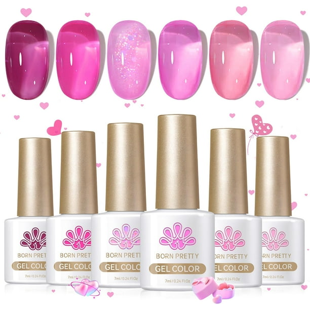 Esmalte de uñas en gel Born Pretty Jelly Pink Translúcido 7 ml x6