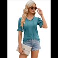 thumbnail image 3 of Blusas Casuales Tipo Túnica para Mujer, Lindas, con Mangas Abullonadas, Corte Entallado, Cuello en V, Estilo Y2k, para Salir, de Verano Azul Pavo Real XXL, 3 of 7