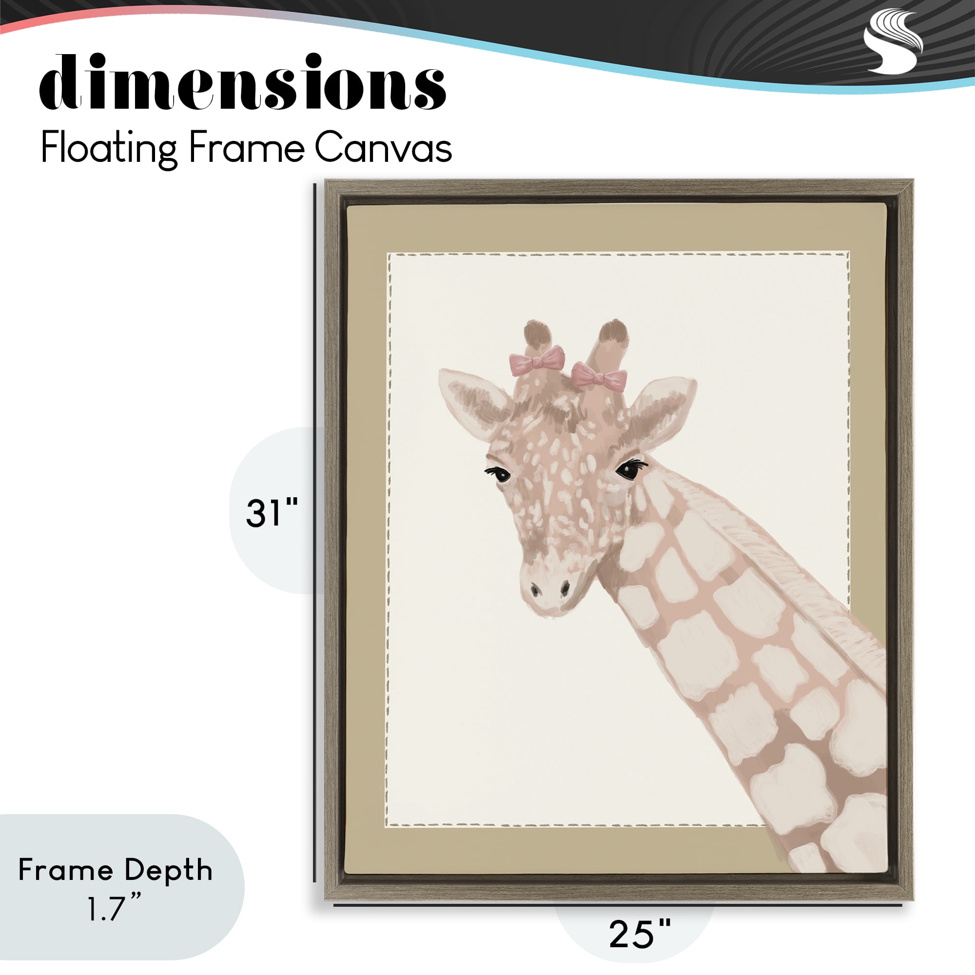 Stupell Industries Sweet Giraffe with Bows Brown Framed Floater Canvas Wall Art, design by Sadie Harper