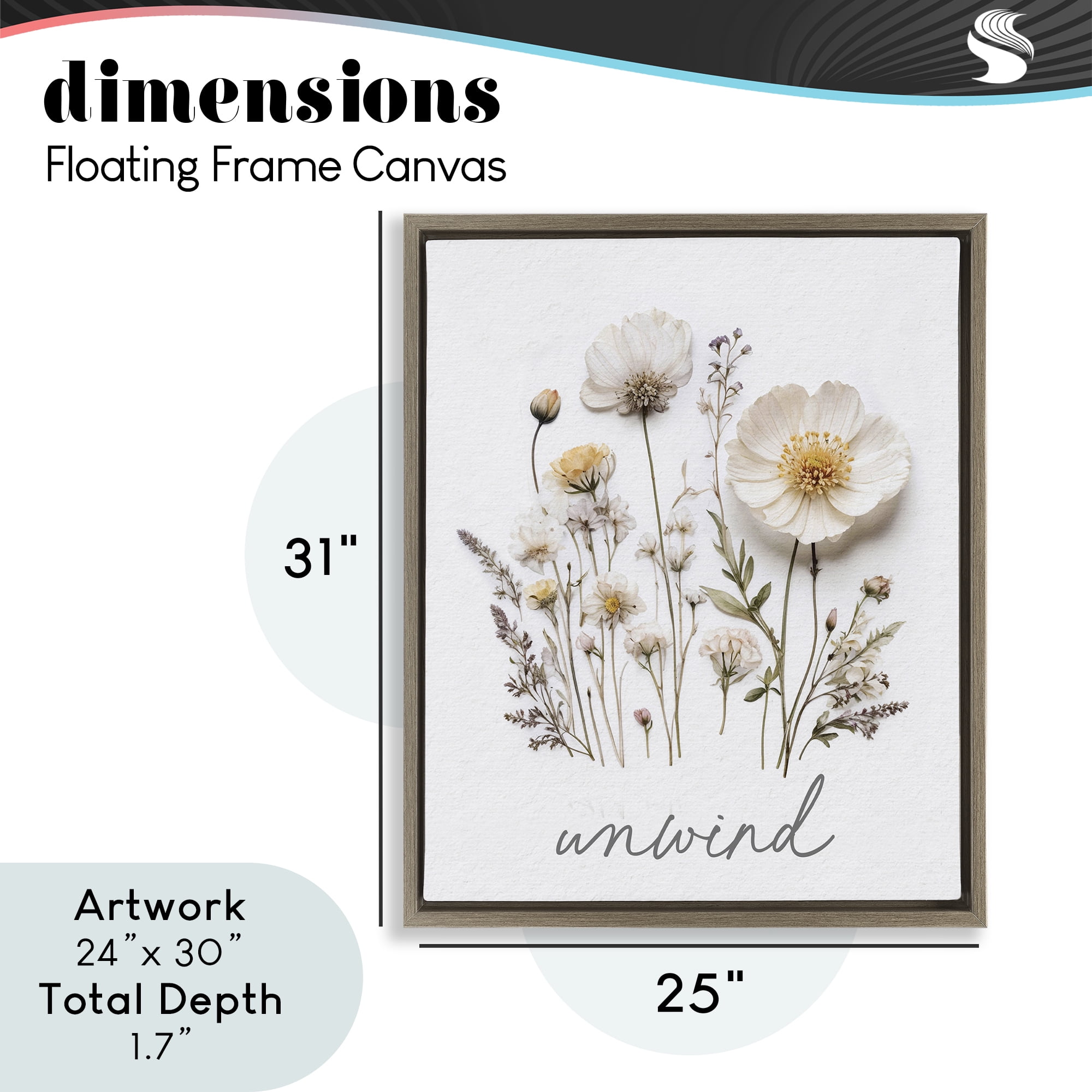 Pressed Flowers Unwind Brown Framed Floater Canvas Wall Art, design by Lettered and Lined