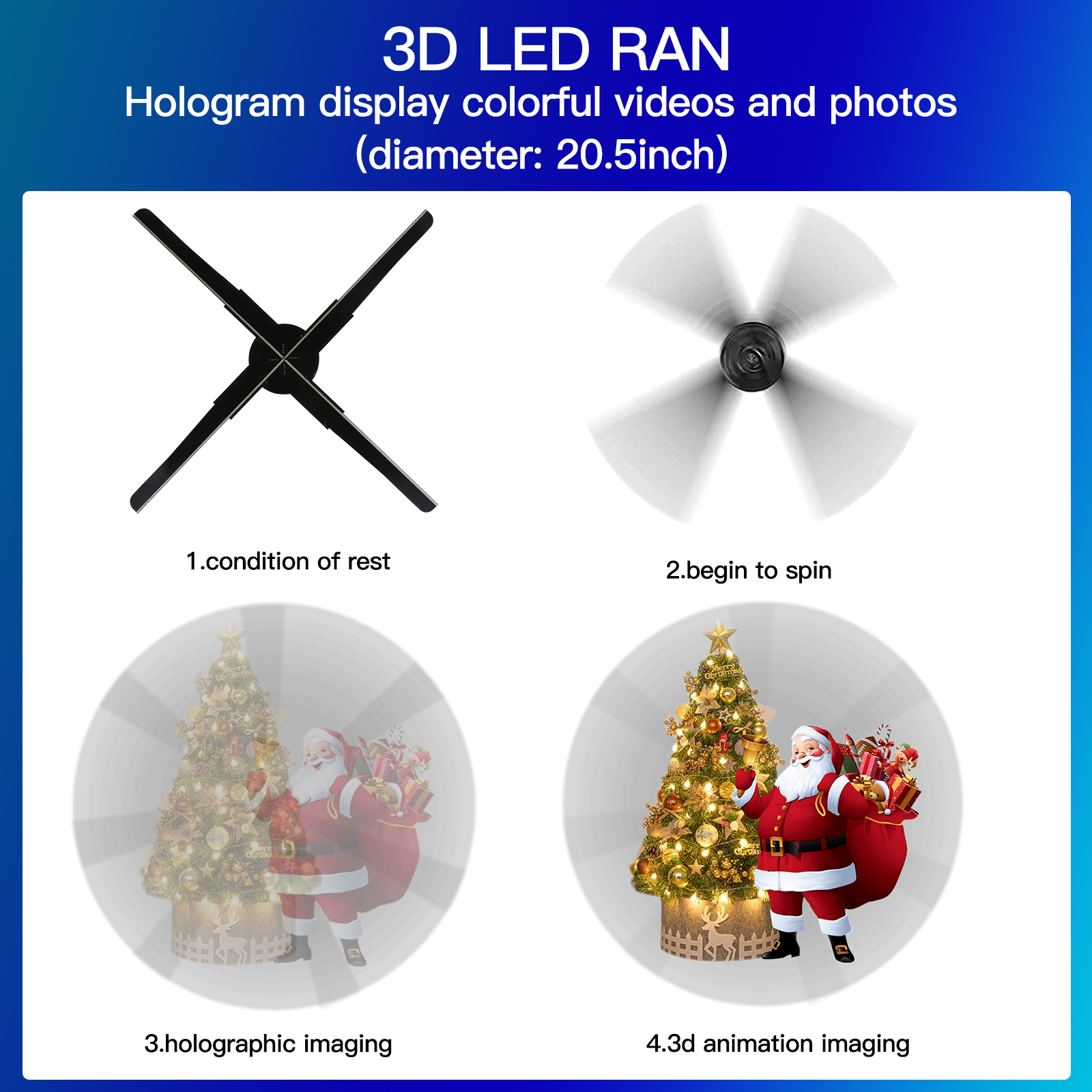 45cm 3D WiFi Hologram Projector LED Fan Holographic Advertising Machine Imaging Lamp Remote Hologram Player For Advertisements ,High-Definition Presentation