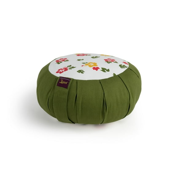 Zafu Coussin - Série Designer Rond en Coton Imprimé Floral Vert - Yogavni