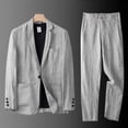thumbnail image 4 of Men's Linen Suit 2 Piece Slim Fit Summer Beach Wedding Dress Prom Party Suit Blazer Jacket and Pants Big and Tall Size M-4XL Gray, 4 of 9