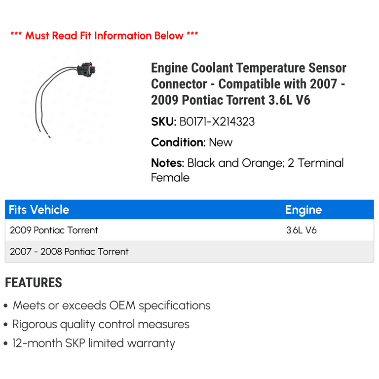 Engine Coolant Temperature Sensor Connector - Compatible With 2007.