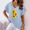 thumbnail image 1 of Fiudx Ofertas de La Semana Camiseta de Manga Corta con Mangas Informales de Algodón y Cáñamo con Cuello En V y Estampado de Girasoles para Mujer, 1 of 6