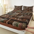 thumbnail image 3 of jejeloiu Vintage Library Books Queen Sheet Sets,Retro Bookshelf Flat Sheet,Brown Queen Fitted Sheet For Adults,Luxury Bedroom Decor,4pcs, 3 of 7