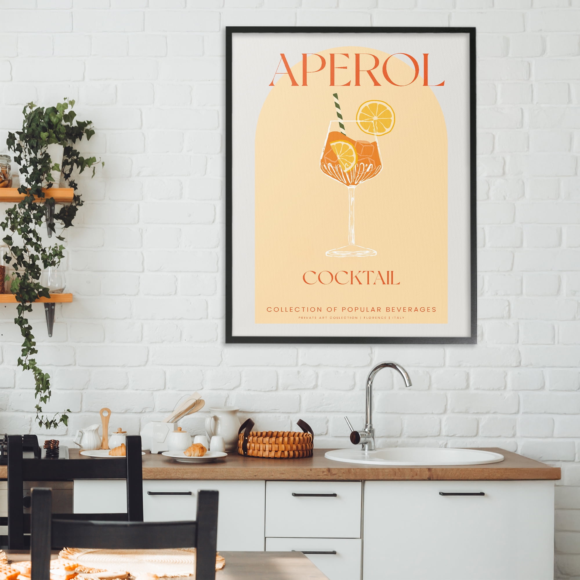 Stylish Retro Aperol Cocktail Black Framed Giclee Art, design by Lil' Rue