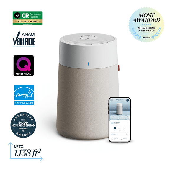 Blueair 511i Max Smart Air Purifier, HEPASilent Technology for Pets, Allergies, Smoke & Dust, WiFi Enabled, up to 1,138 sq ft, Bedroom, Limestone