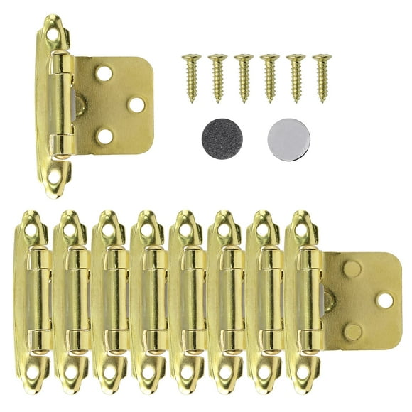 Jiozermi 25 Pair (50 Pack) Cabinet Hinges, 1/2 Inch Overlay Cabinet Door Hinges with Brass Gold Finish Decorative Self Closing Variable Overlay Flush Face Mount