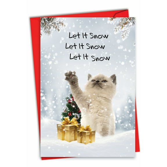 1 Funny Christmas Card with Envelope - Cat Snow Celebration C3381XSG