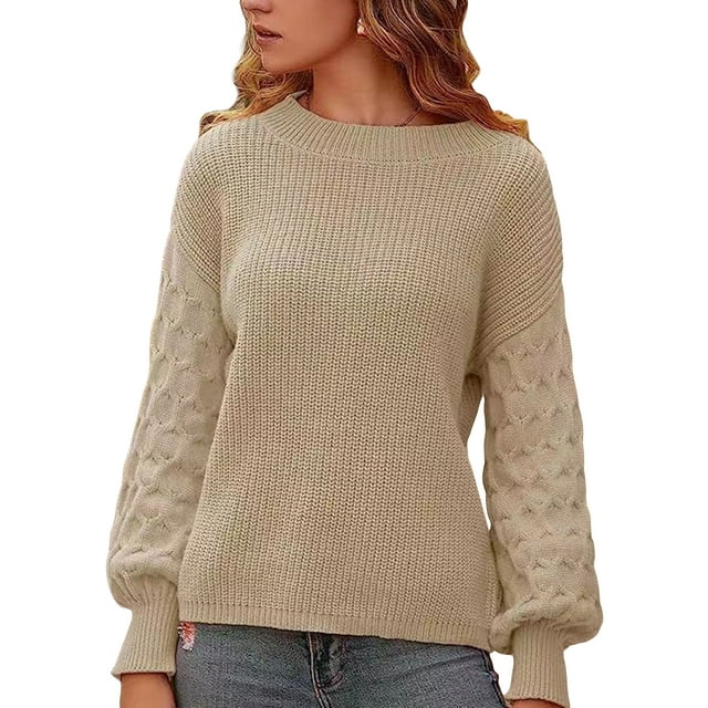 FAROOT Women Cute Sweaters Solid Color Lantern Long Sleeve Pullover Basic Tops Knitwear