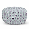 thumbnail image 1 of Sugar Skull Pouf Cover with Zipper, Flower Pattern with Skulls on Geometric Floral Damask Background, Soft Decorative Fabric Unstuffed Case, 30" W X 17.3" L, Pale Blue Purple White, by Ambesonne, 1 of 5