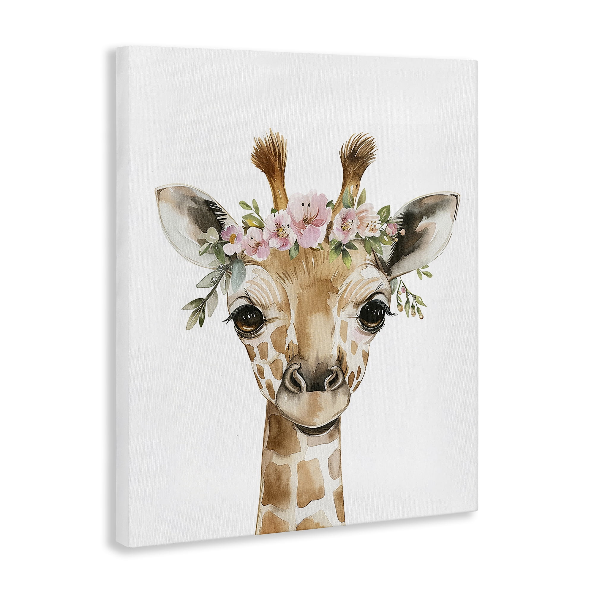 Stupell Industries Nursery Floral Giraffe Animals Painting Wrapped Canvas Art Print Wall Art, 30 x 40