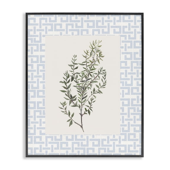 Stupell Industries Leafy Herb on Geometric Black Framed Giclee Art, design by Diannart