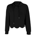 thumbnail image 4 of Cropped Hoodie Women Casual Elegant Cute Scalloped Hem Crop Sweatshirts Long Sleeve Drawstring Pullover 2026 Fall Soft Lightweight Hooded Tops Daily Travel Outfits, Black 2XL, 4 of 7