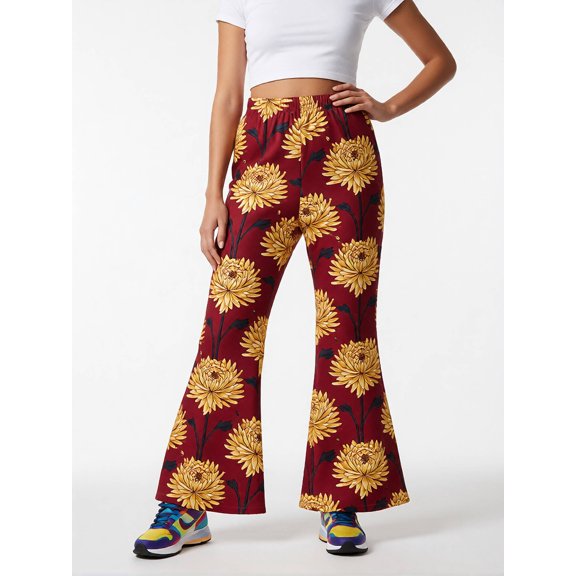 Girls Flared Pants, Digital Print Bell Bottom Leggings, Wide Leg Casual Trousers for Kids Teens, Slim Fit Autumn Spring Summer Bottoms, Ages 4-13