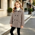 thumbnail image 2 of CPNG Girls Houndstooth Plaid Coat Double Breasted Lapel Collar Long Sleeve with Pockets Fall Winter Casual Mid-Length Pea Coat Outerwear, 2 of 8