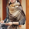 thumbnail image 5 of SUXIAN Women's Winter Scarf Plaid Blanket Warm Long with Fringe Brown One Size, 5 of 5