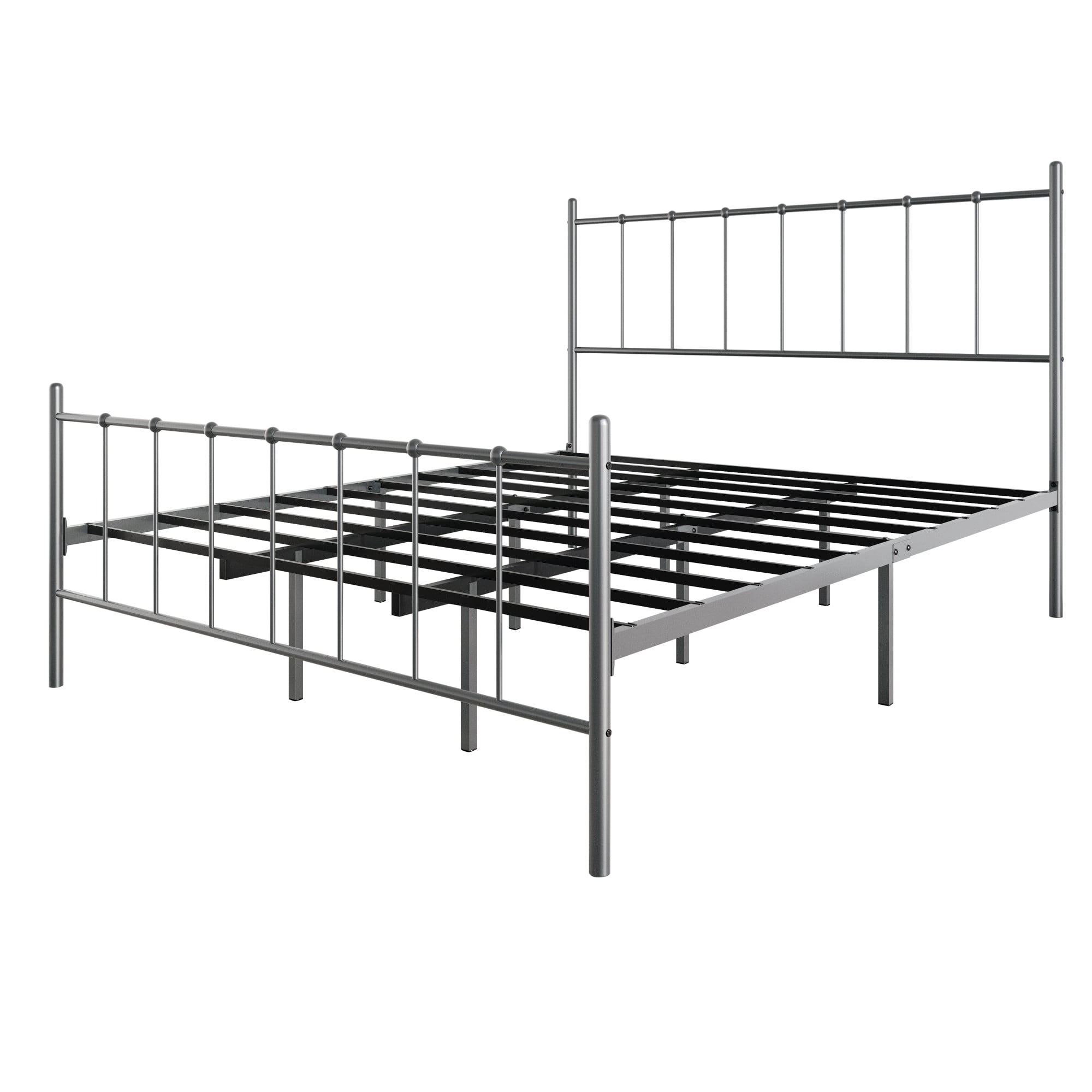 Home Design Calhoun Classic Queen Metal Bed, Sturdy Platform Frame with Decorative Headboard & Footboard, Sliver Gray
