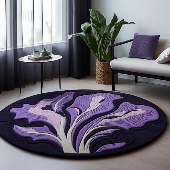 Latch Hook Round Rug Kits Purple Iris Flower for Beginner Needle Crochet Yarn Kits Embroidery Carpet Hook and Latch Kit Tapestry Christmas Home Decoration 45x45cm(3)