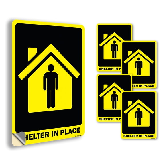 Shelter In Place Public Safety Vinyl Decal Label 14 Inch x 10 Inch - 5 Pack